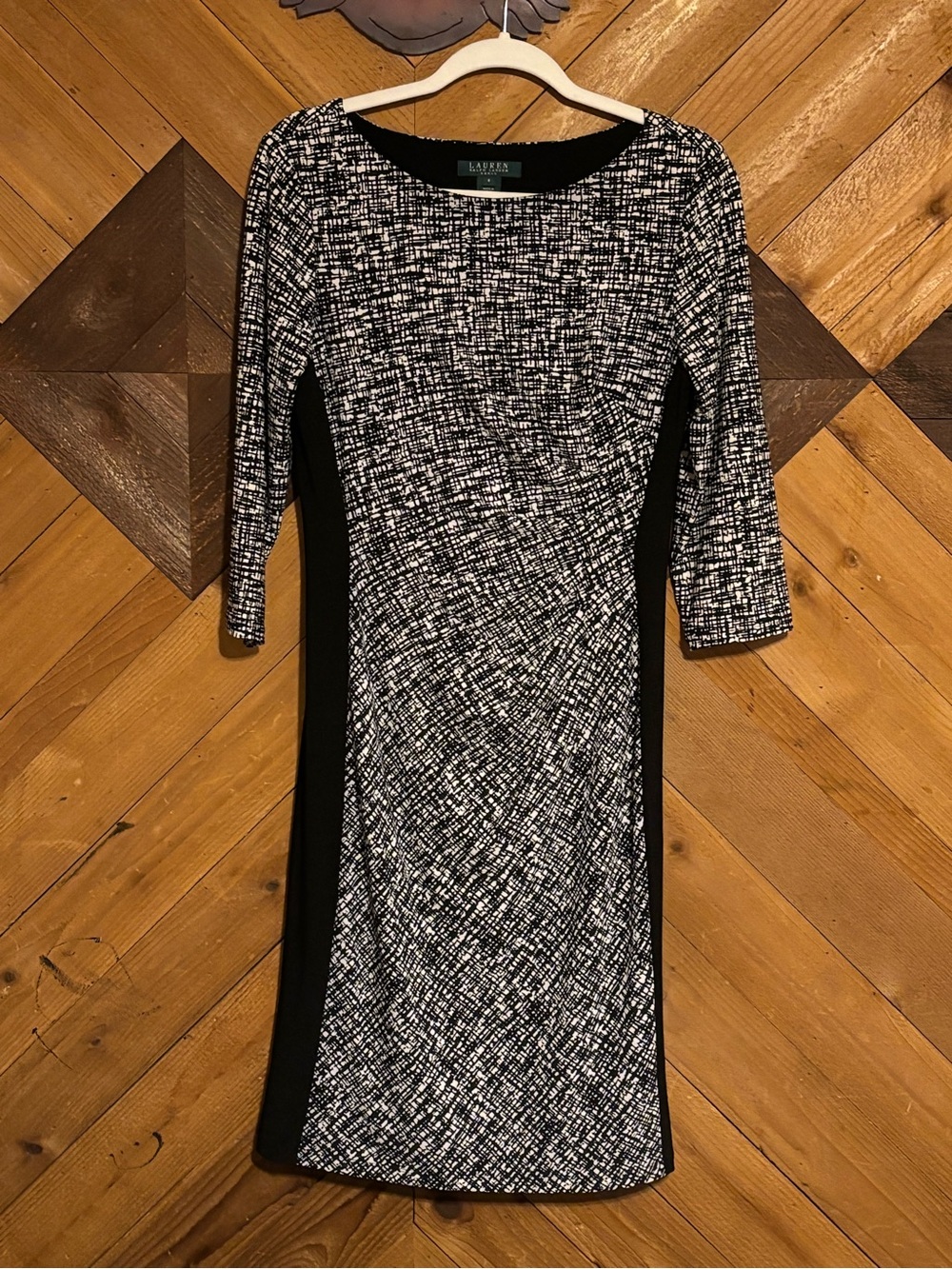Lauren Ralph Lauren Black & White Textured Panel Midi Dress